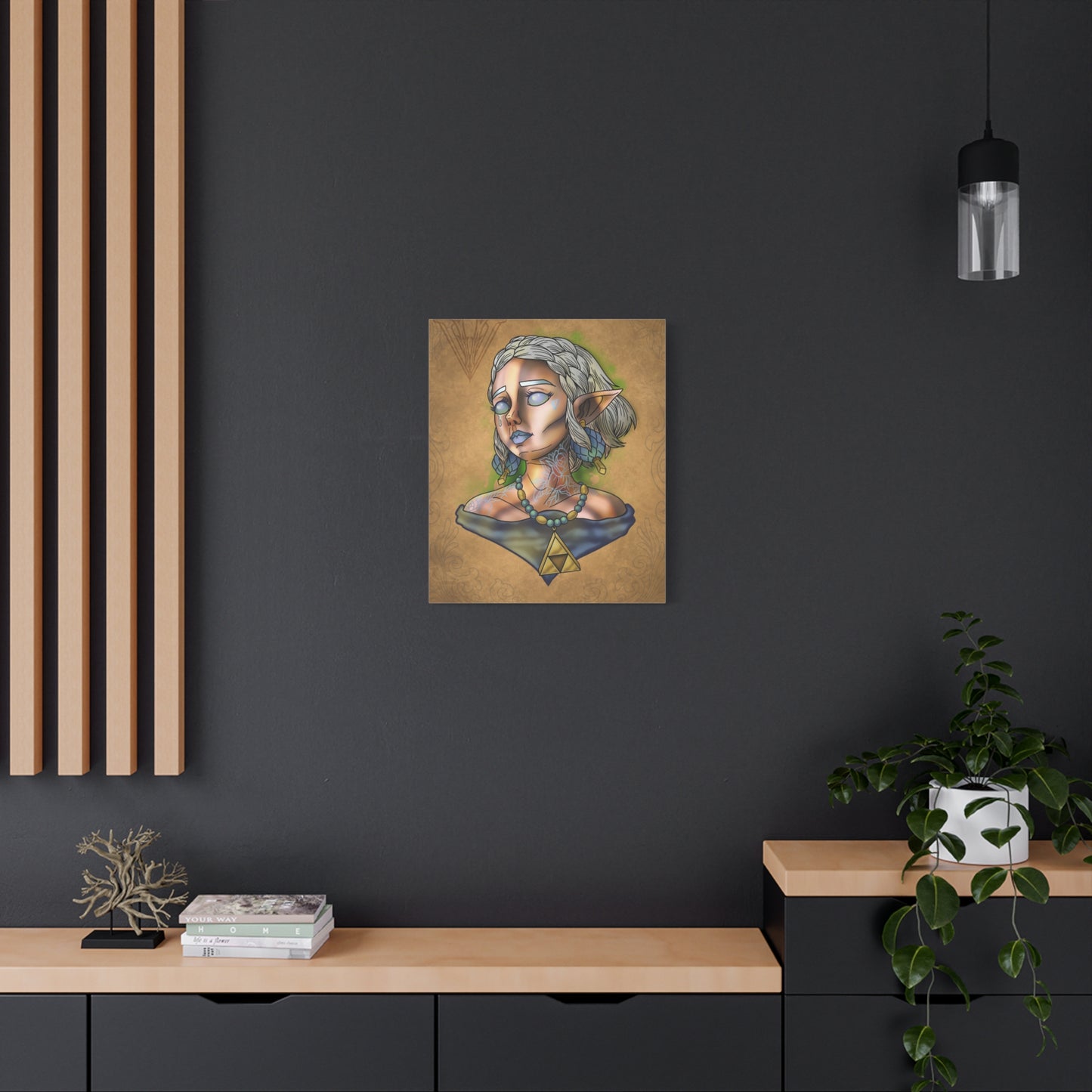 Fantasy Elf Portrait Canvas - Triangle force Necklace Matte Stretched Art