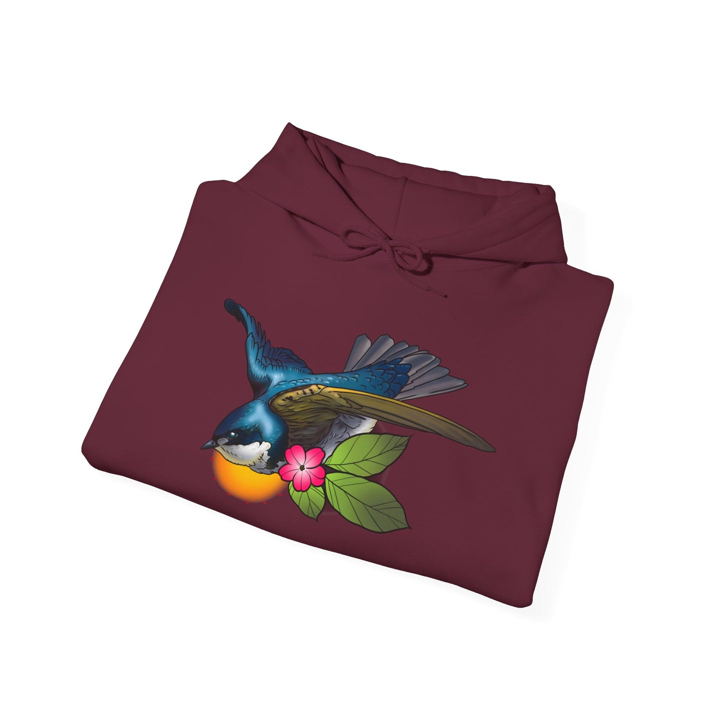 Swallow & Blossom Hoodie – Blue Bird Floral Graphic Sweatshirt