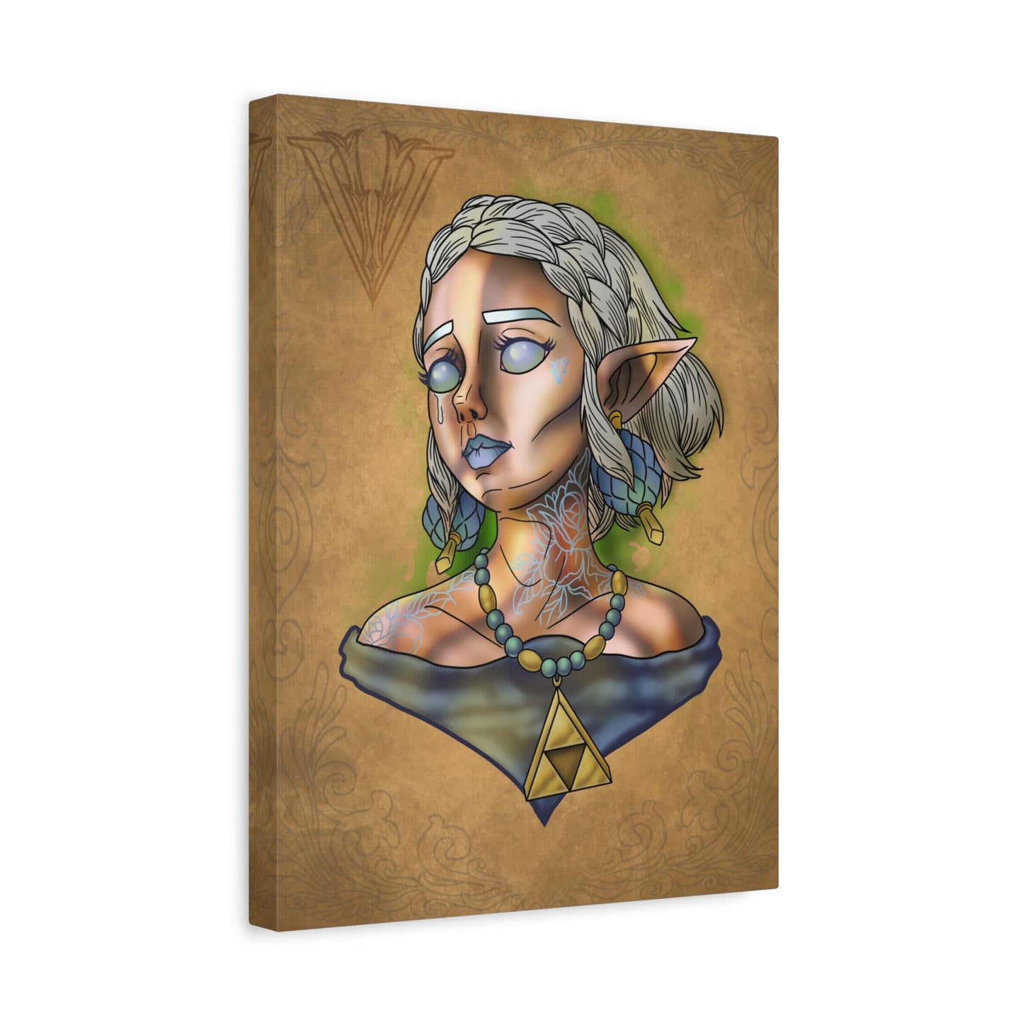 Fantasy Elf Portrait Canvas - Triangle force Necklace Matte Stretched Art