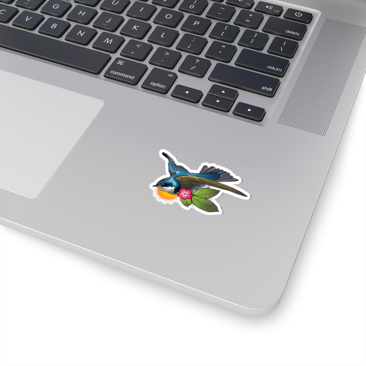 Swallow Bird Kiss-Cut Sticker — Tropical Flower Laptop Decal