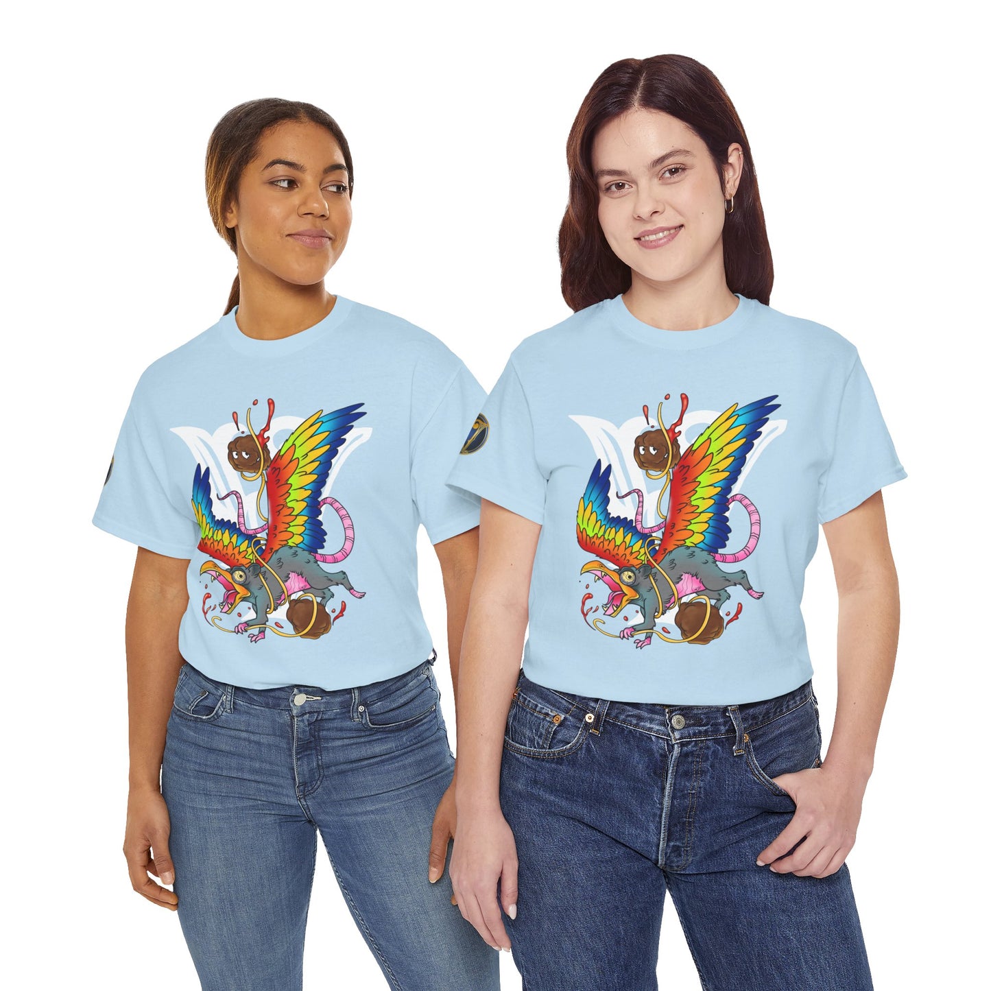 Graphic Tee — Colorful Mythical Bird & Rose Streetwear T-Shirt
