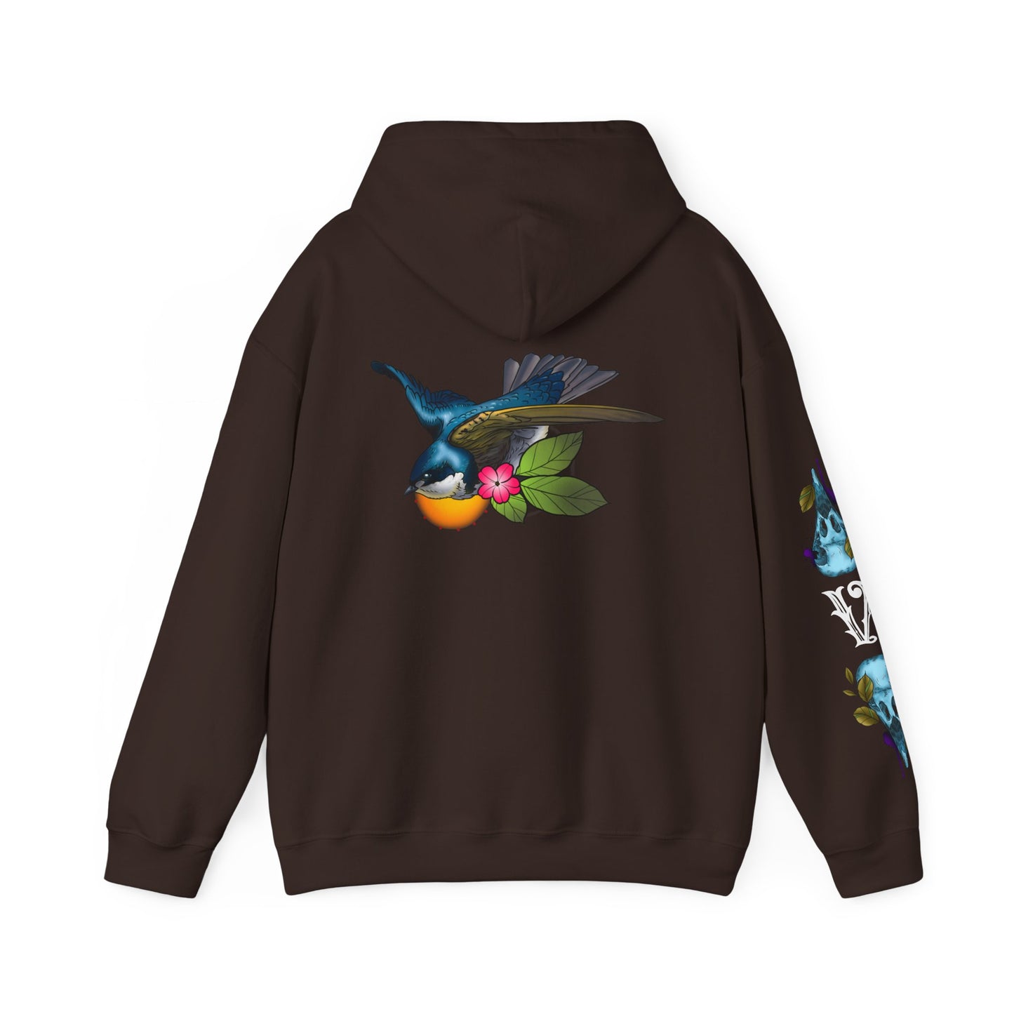 Swallow & Blossom Hoodie – Blue Bird Floral Graphic Sweatshirt