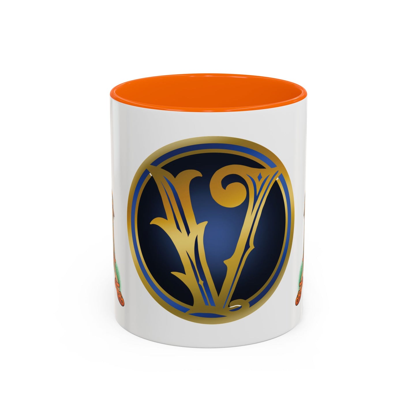 Vintage Pin-Up Coffee Mug with Gold Monogram V — Retro Tattoo Style Accent Mug (11/15oz)