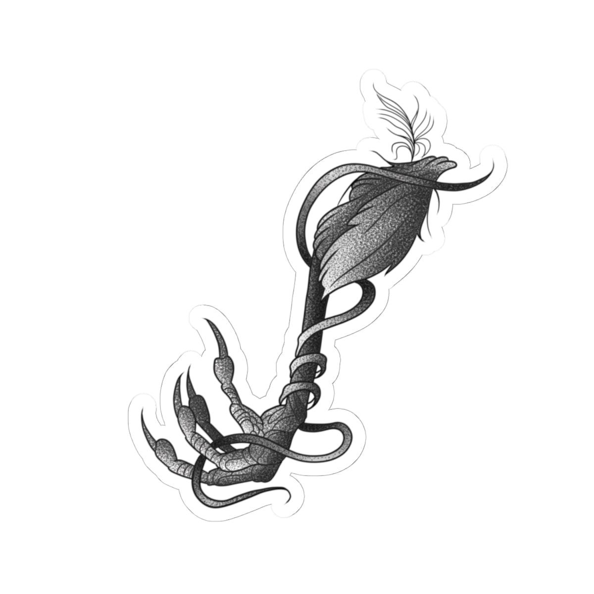 Gothic Claw & Feather Kiss-Cut Sticker — Dark Botanical Laptop Decal
