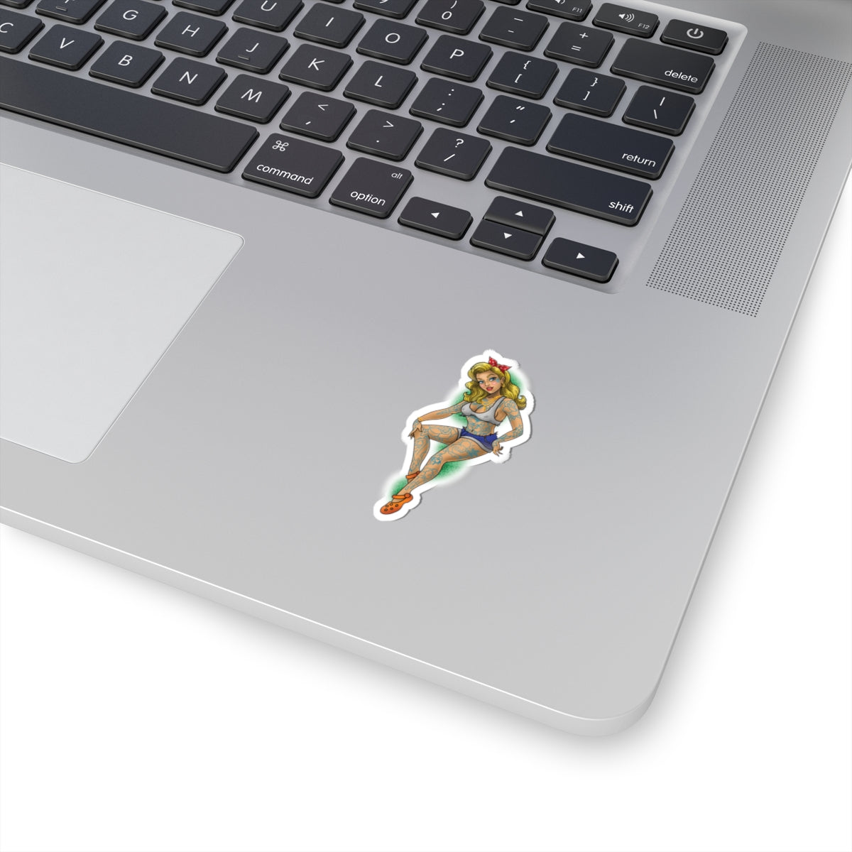 Tattooed Pin-Up Girl Kiss-Cut Sticker — Retro Punk Laptop Decal
