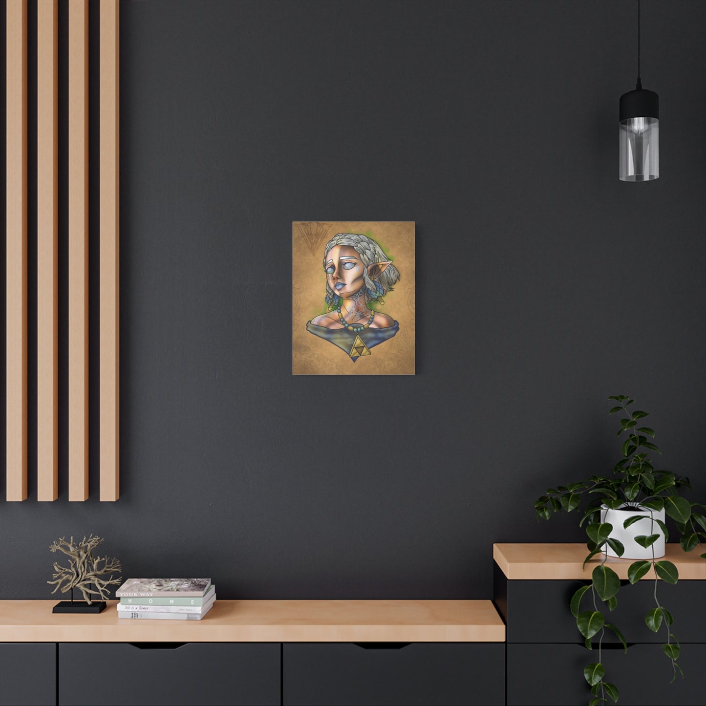 Fantasy Elf Portrait Canvas - Triangle force Necklace Matte Stretched Art