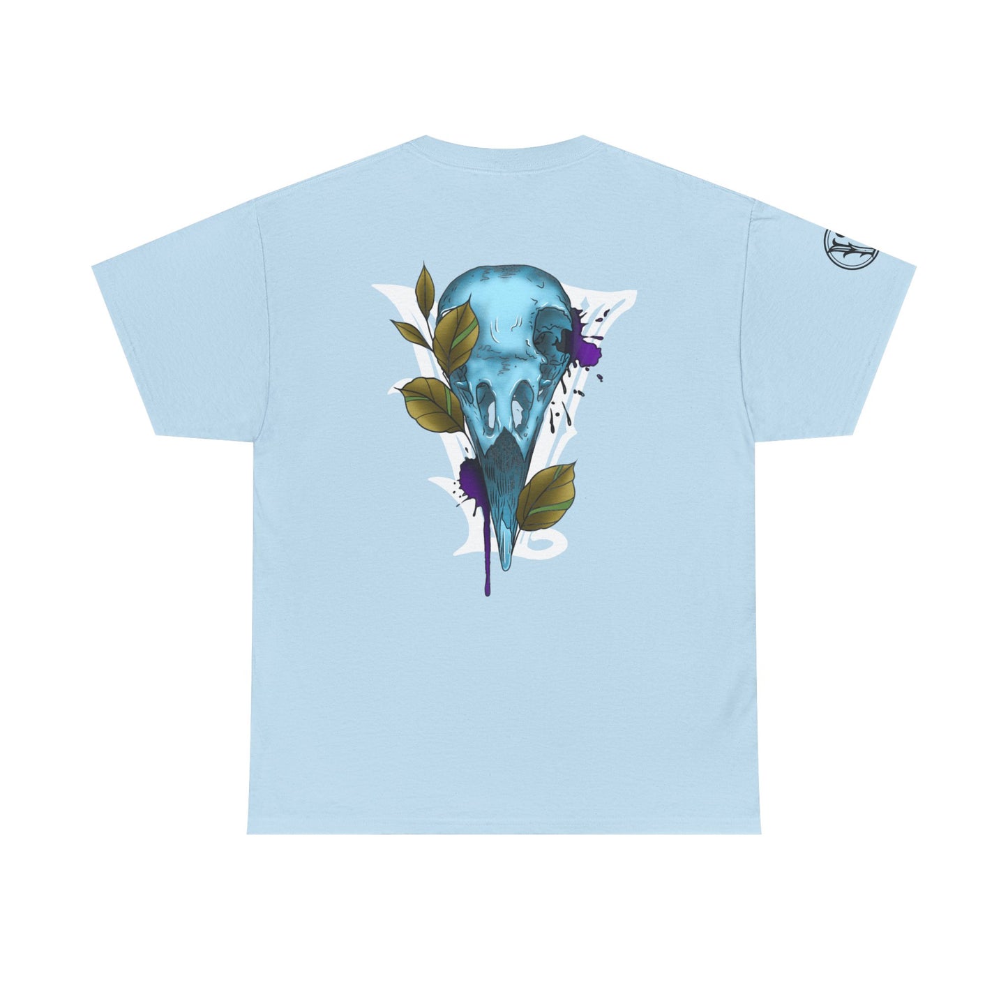 Bird Skull & Swallow Art Tee — Vibrant Blue Bird Illustration T-Shirt