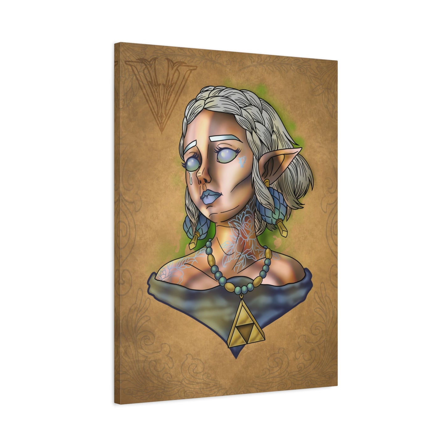 Fantasy Elf Portrait Canvas - Triangle force Necklace Matte Stretched Art