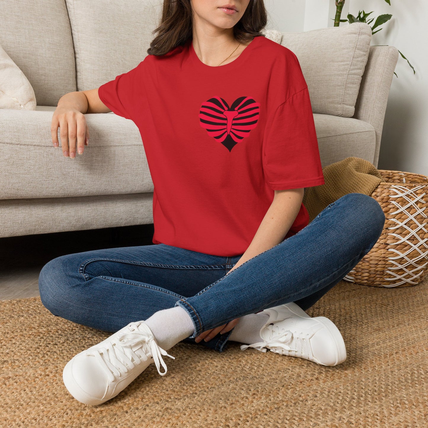 Red & Black Striped Heart T-Shirt — Cute Heart Graphic Tee