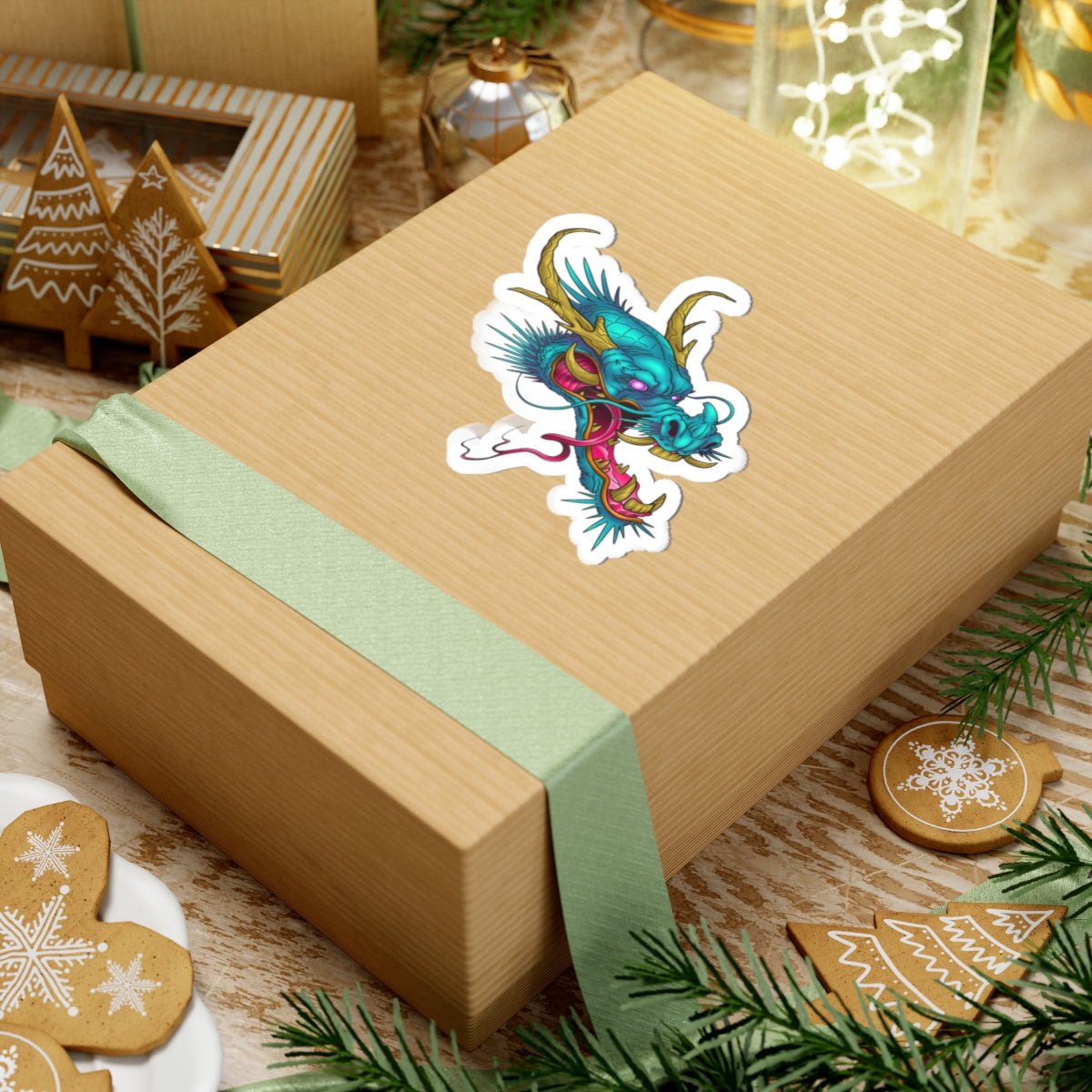Blue Neon Dragon Head Kiss-Cut Sticker — Vibrant Mythical Laptop Decal