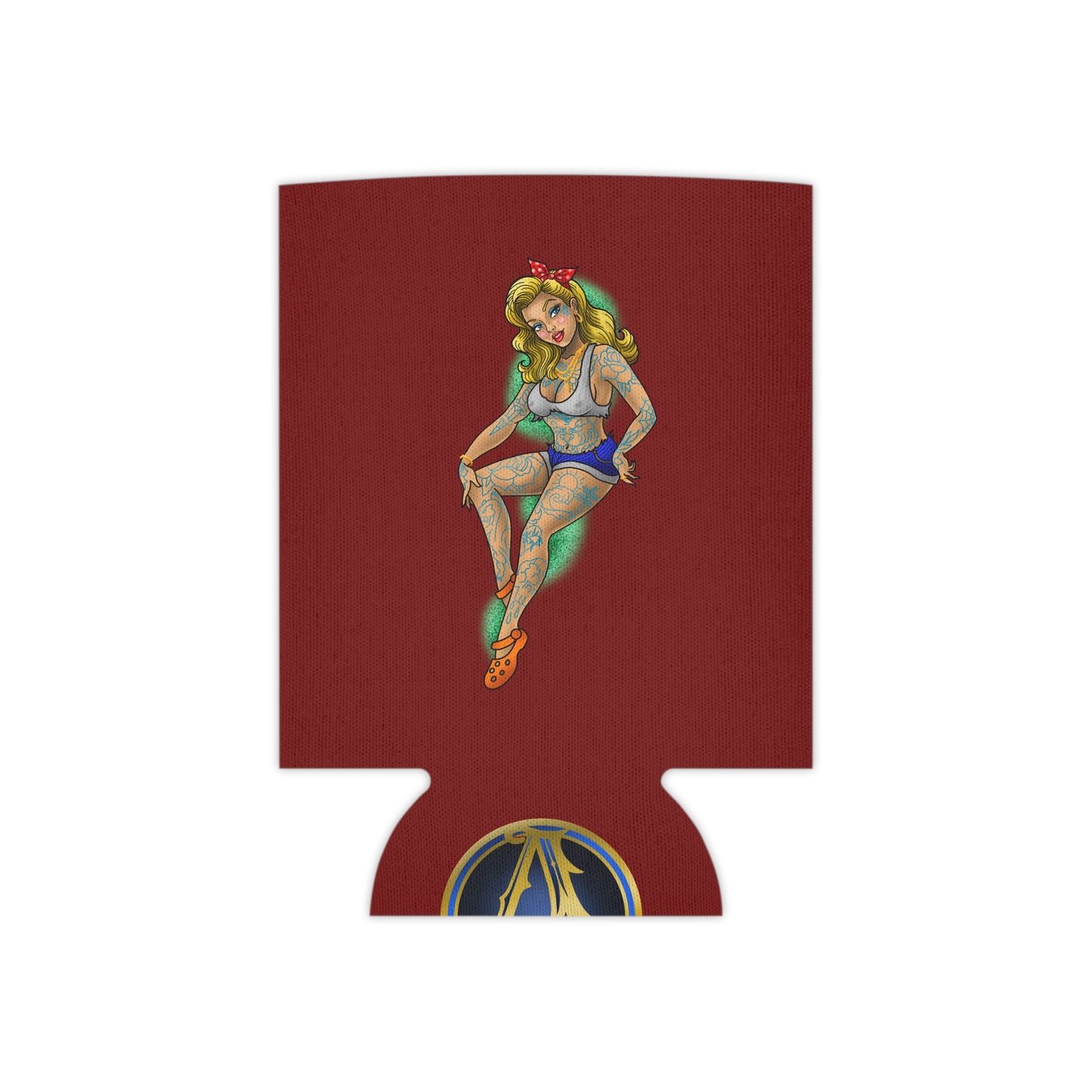 Tattoo Pin-Up Can Cooler – Retro Rockabilly Girl Beverage Koozie