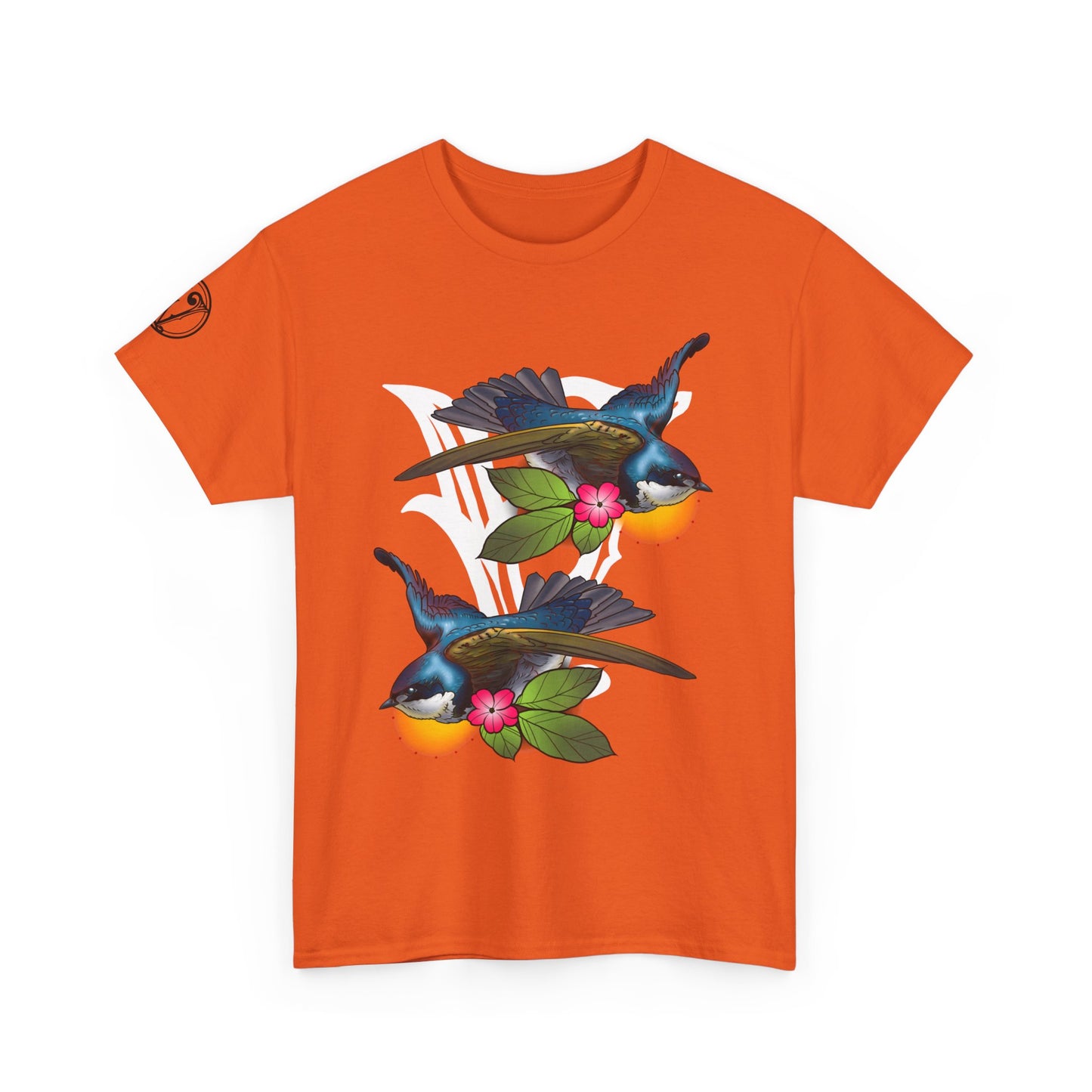 Bird Skull & Swallow Art Tee — Vibrant Blue Bird Illustration T-Shirt