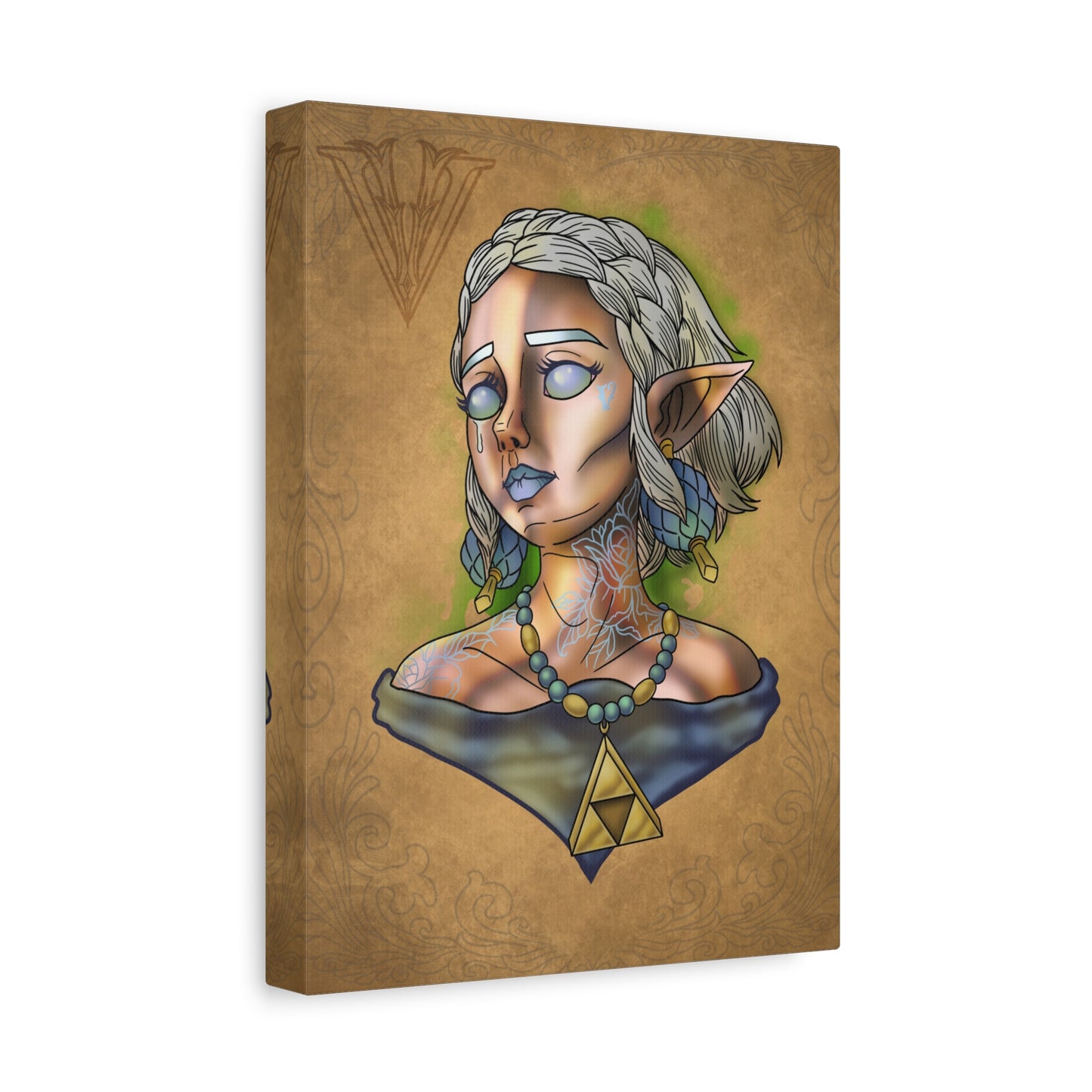 Fantasy Elf Portrait Canvas - Triangle force Necklace Matte Stretched Art