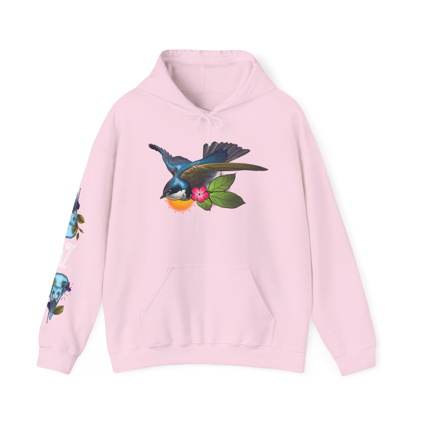 Swallow & Blossom Hoodie – Blue Bird Floral Graphic Sweatshirt