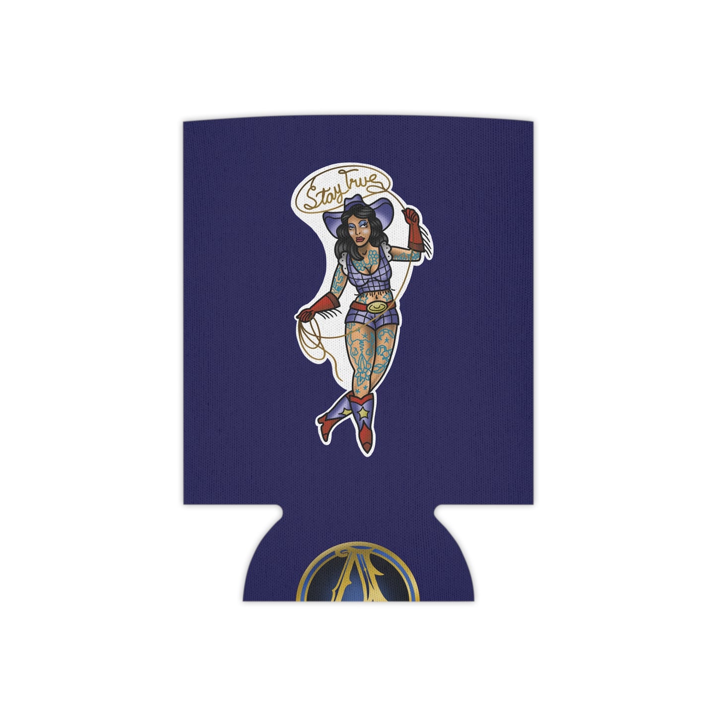 Can Cooler — Retro Tattoo Pinup Girl Design "Stay True"