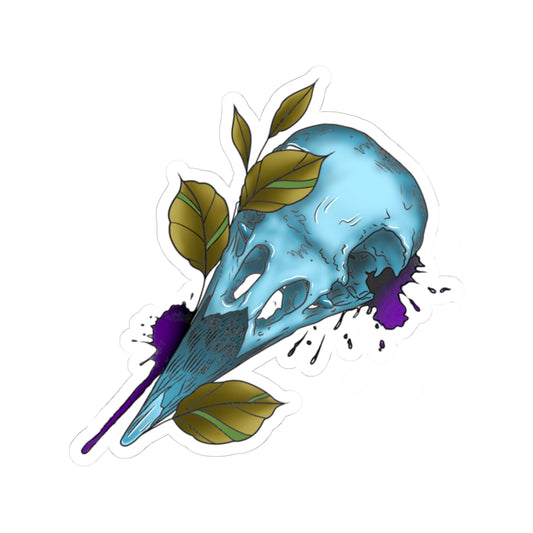 Blue Bird Skull Sticker — Gothic Nature Kiss-Cut Decal