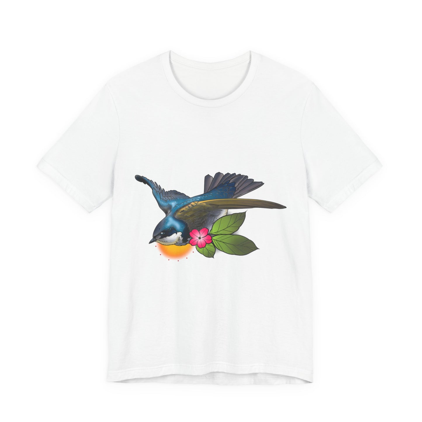 Swallow Bird Graphic Tee — Colorful Floral Bird Illustration T-Shirt