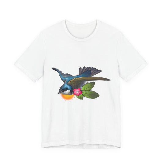 Swallow Bird Graphic Tee — Colorful Floral Bird Illustration T-Shirt