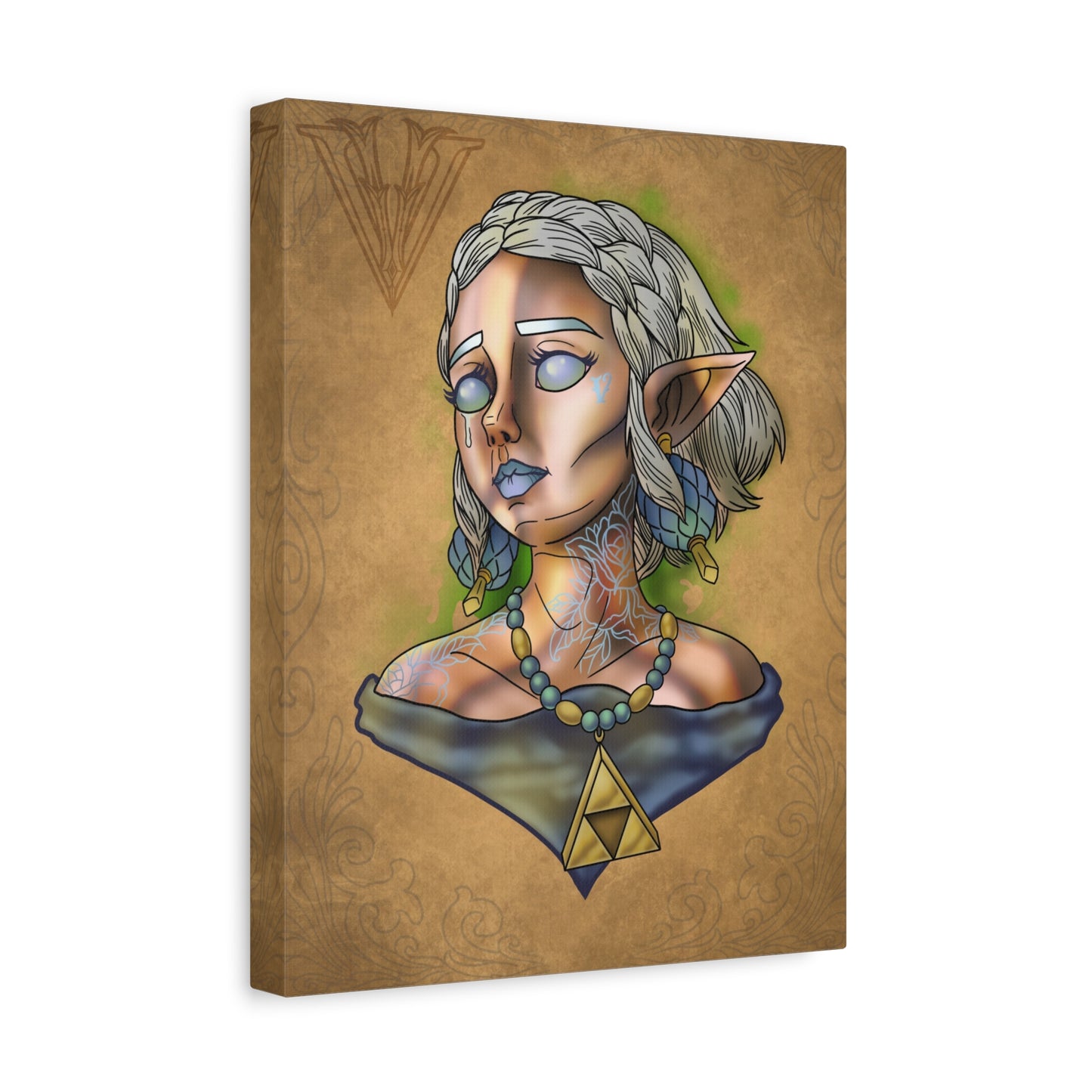 Fantasy Elf Portrait Canvas - Triangle force Necklace Matte Stretched Art