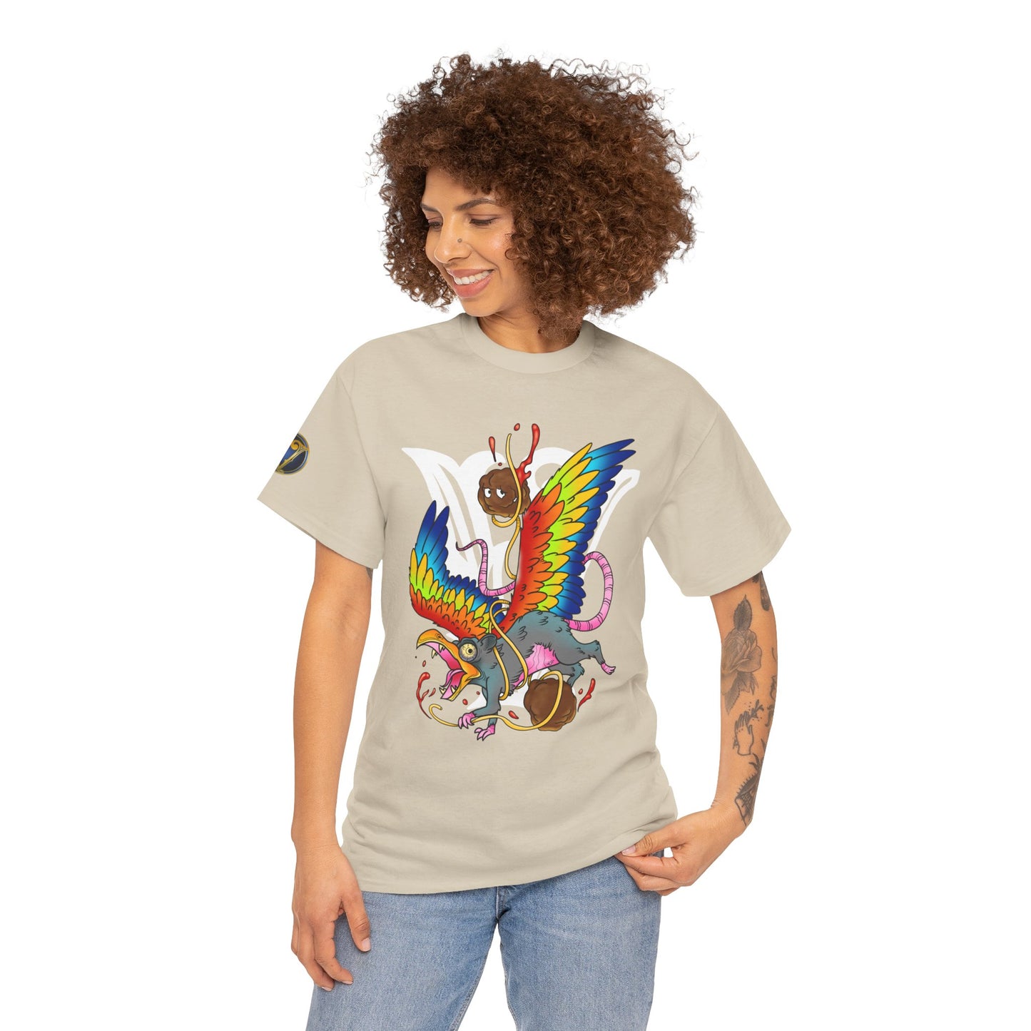 Graphic Tee — Colorful Mythical Bird & Rose Streetwear T-Shirt