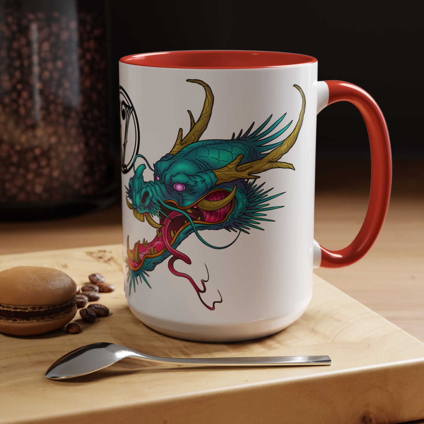 Dragon Crest Accent Coffee Mug — Vibrant Mythical Tea & Coffee Cup
