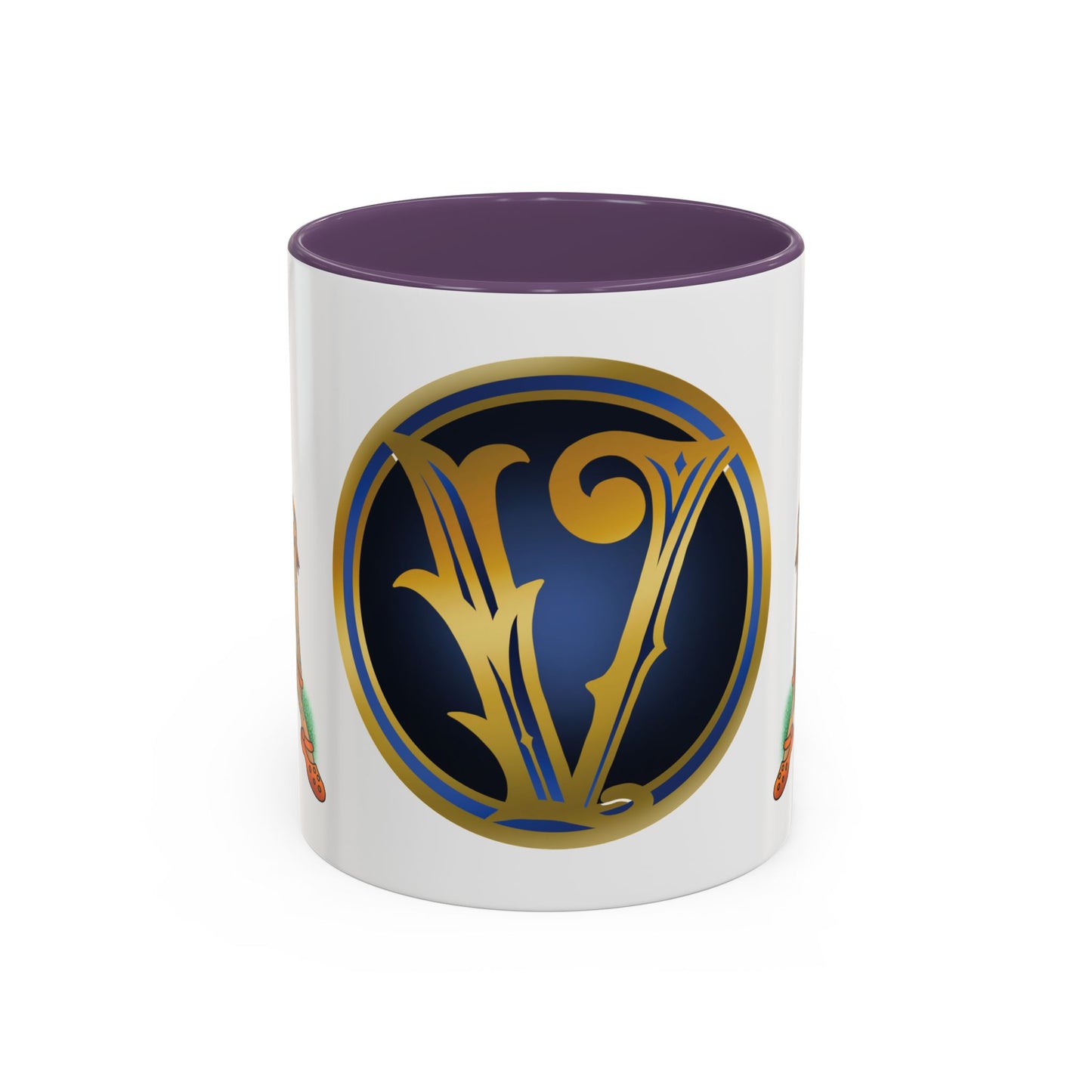 Vintage Pin-Up Coffee Mug with Gold Monogram V — Retro Tattoo Style Accent Mug (11/15oz)