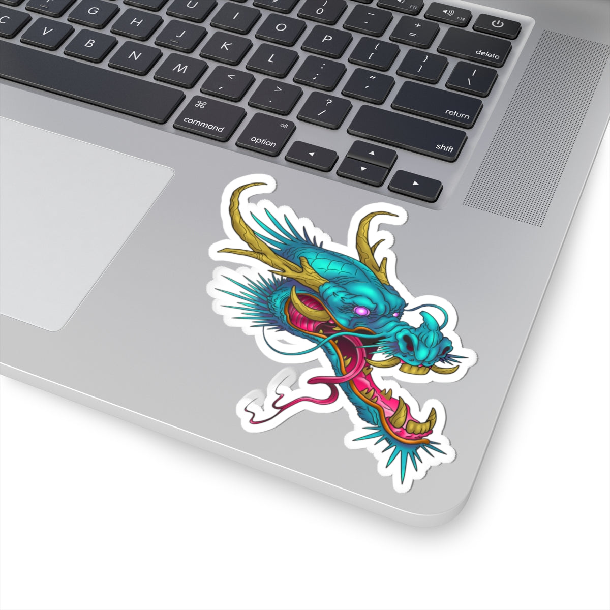 Blue Neon Dragon Head Kiss-Cut Sticker — Vibrant Mythical Laptop Decal