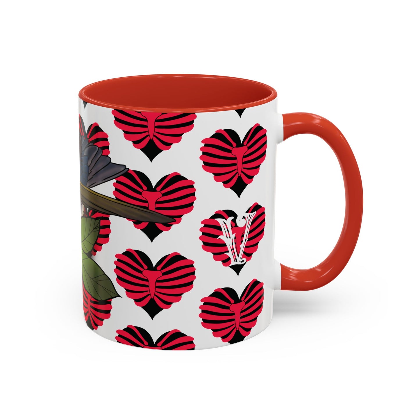 Bird & Hearts Accent Coffee Mug – Colorful Songbird Pattern (11/15oz)