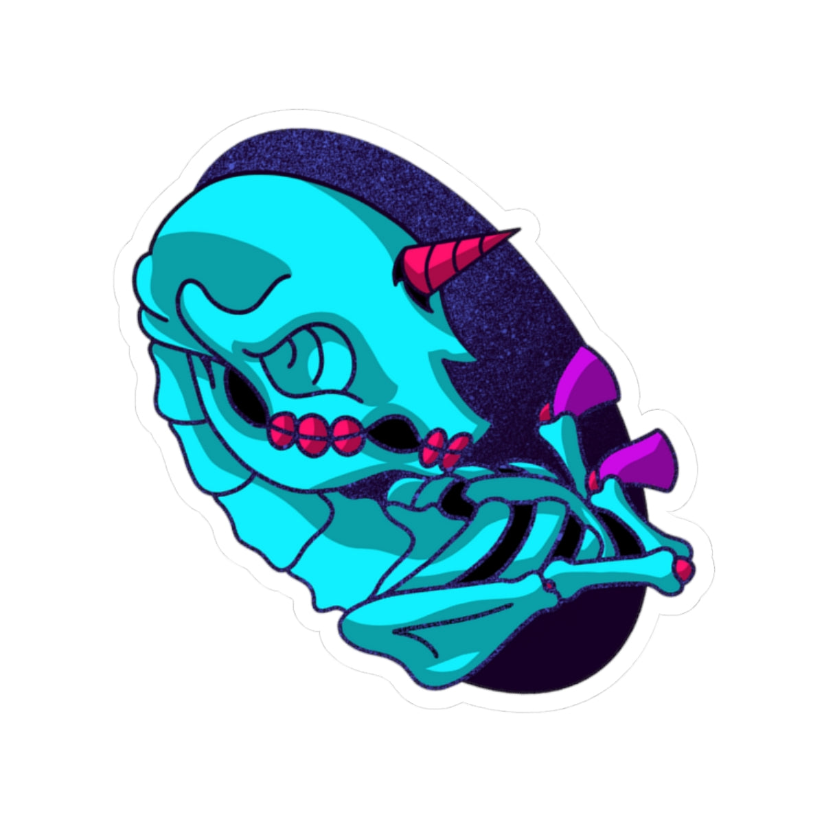 Neon Unicorn Skull Sticker — Retro Vaporwave Kiss-Cut Decal