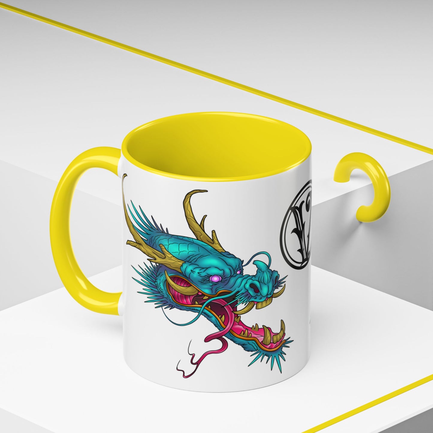 Dragon Crest Accent Coffee Mug — Vibrant Mythical Tea & Coffee Cup
