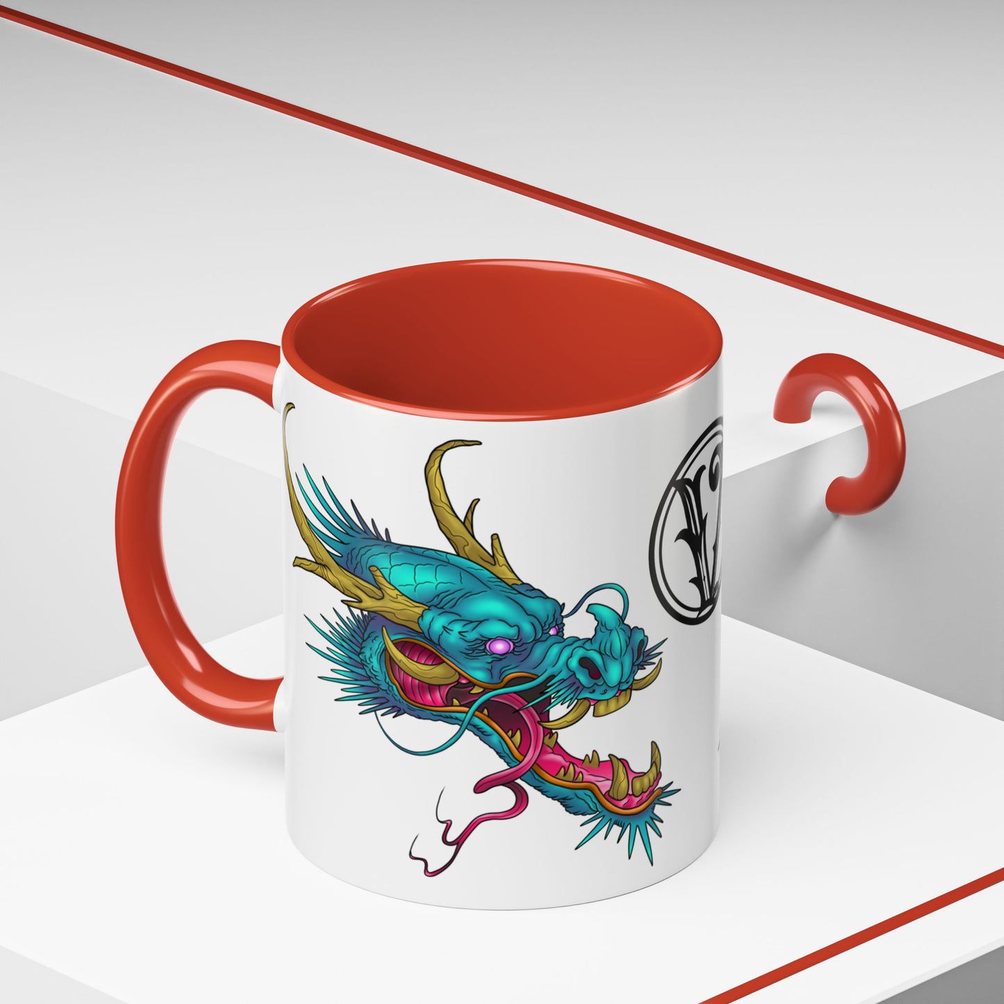 Dragon Crest Accent Coffee Mug — Vibrant Mythical Tea & Coffee Cup