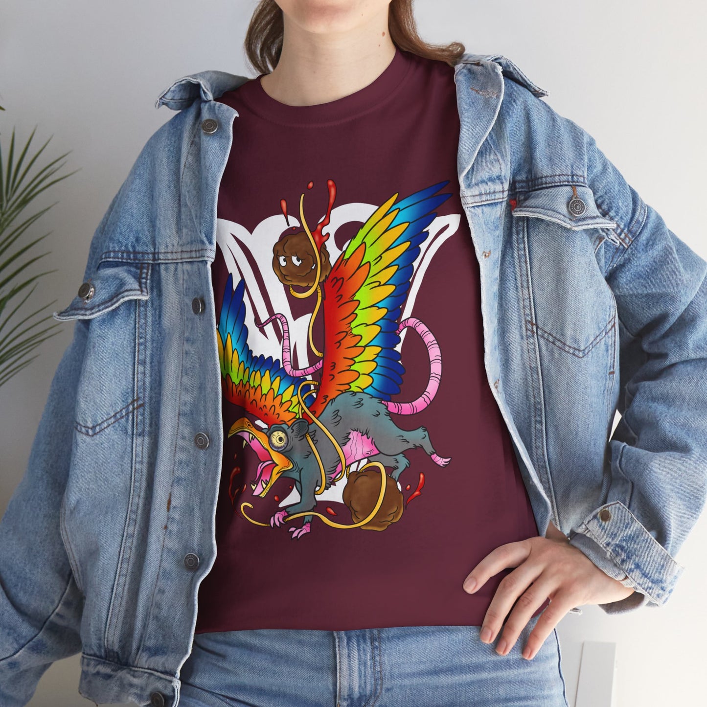 Graphic Tee — Colorful Mythical Bird & Rose Streetwear T-Shirt
