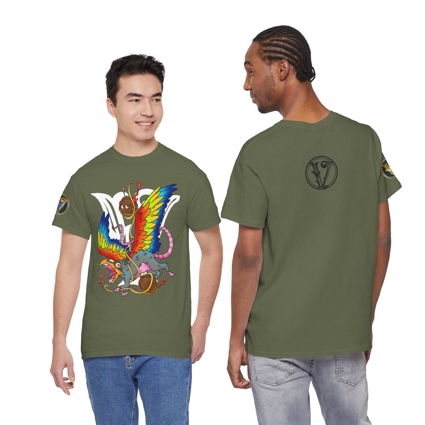 Graphic Tee — Colorful Mythical Bird & Rose Streetwear T-Shirt