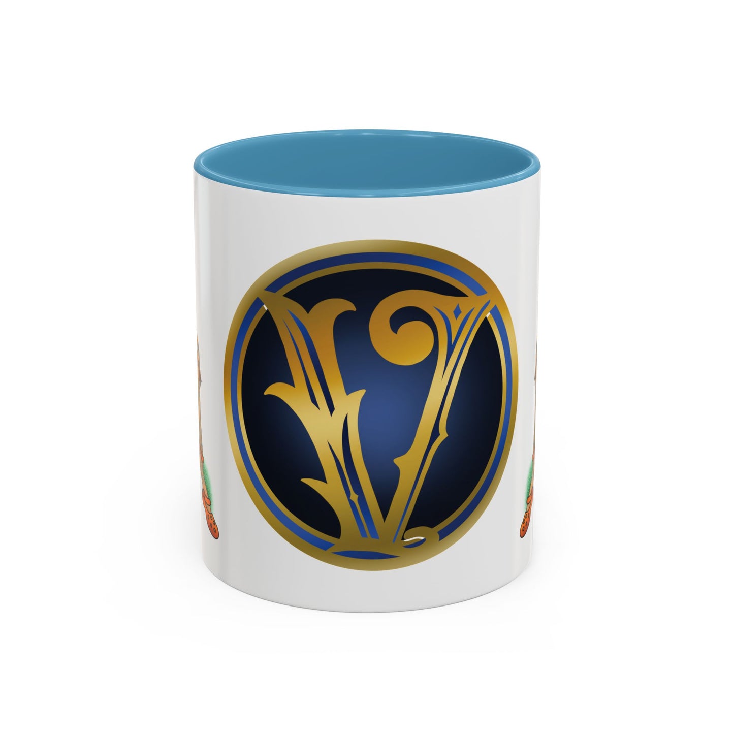 Vintage Pin-Up Coffee Mug with Gold Monogram V — Retro Tattoo Style Accent Mug (11/15oz)