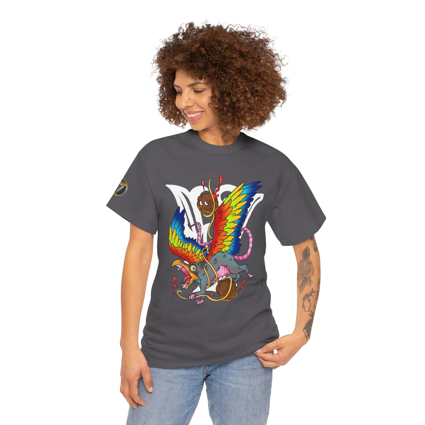 Graphic Tee — Colorful Mythical Bird & Rose Streetwear T-Shirt