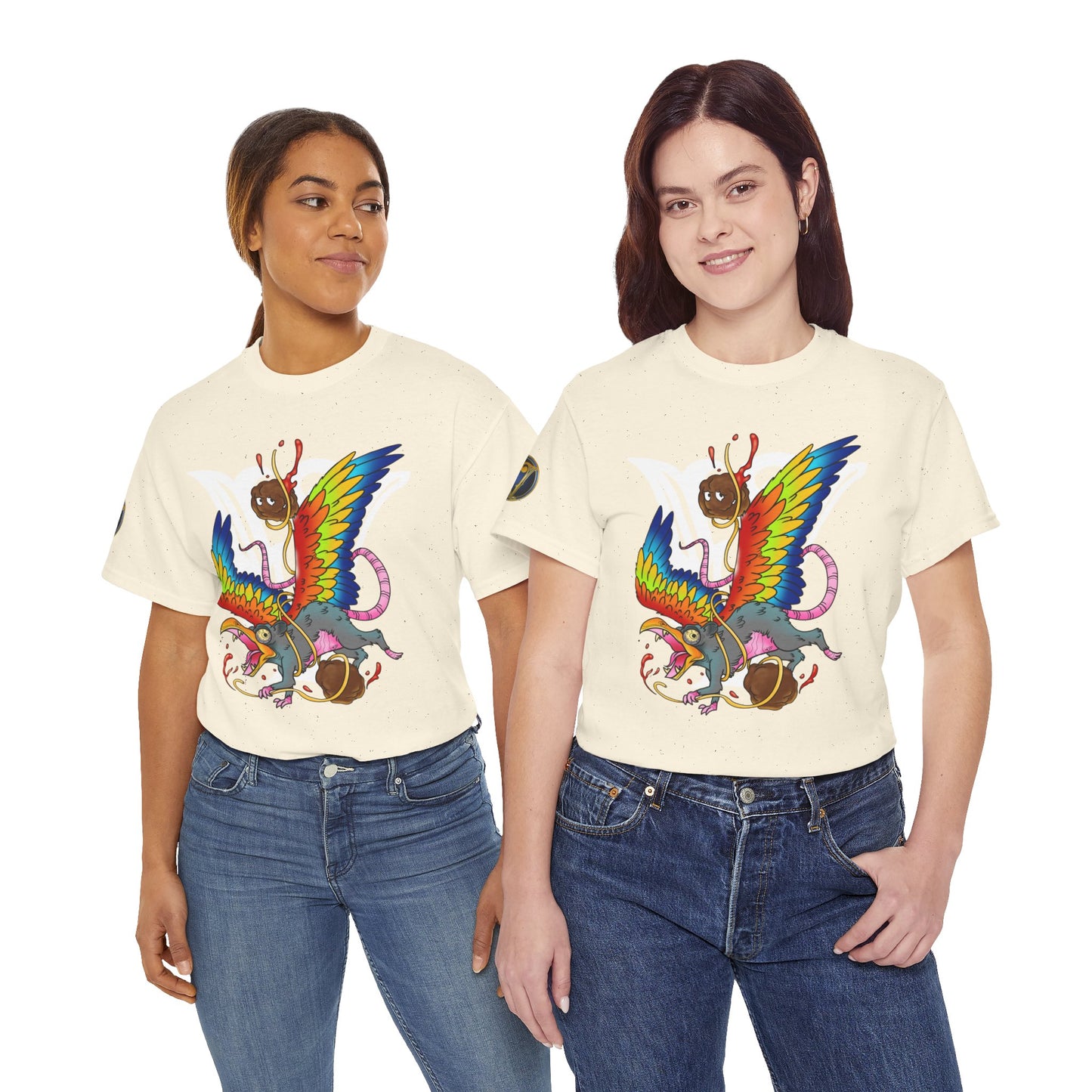 Graphic Tee — Colorful Mythical Bird & Rose Streetwear T-Shirt