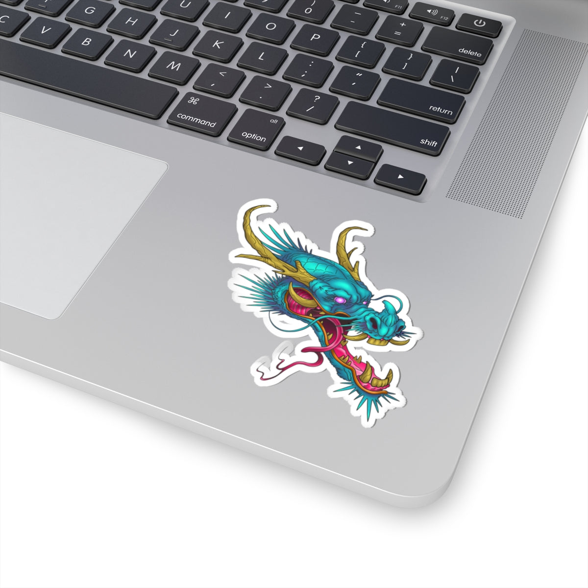 Blue Neon Dragon Head Kiss-Cut Sticker — Vibrant Mythical Laptop Decal