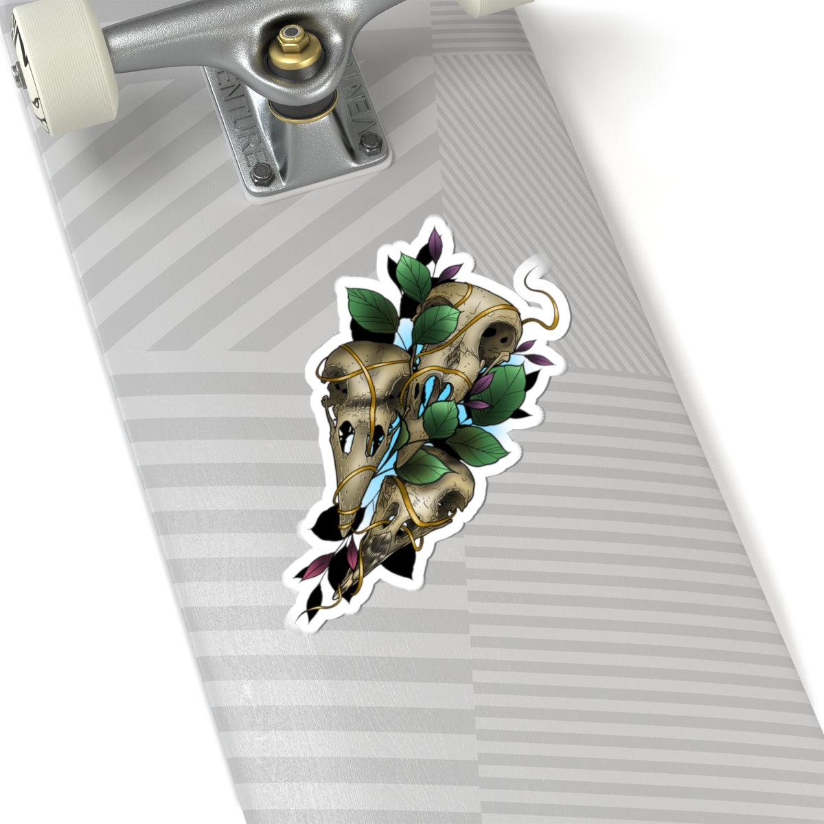 Skull & Vines Kiss-Cut Sticker — Botanical Raven Skull Laptop Decal