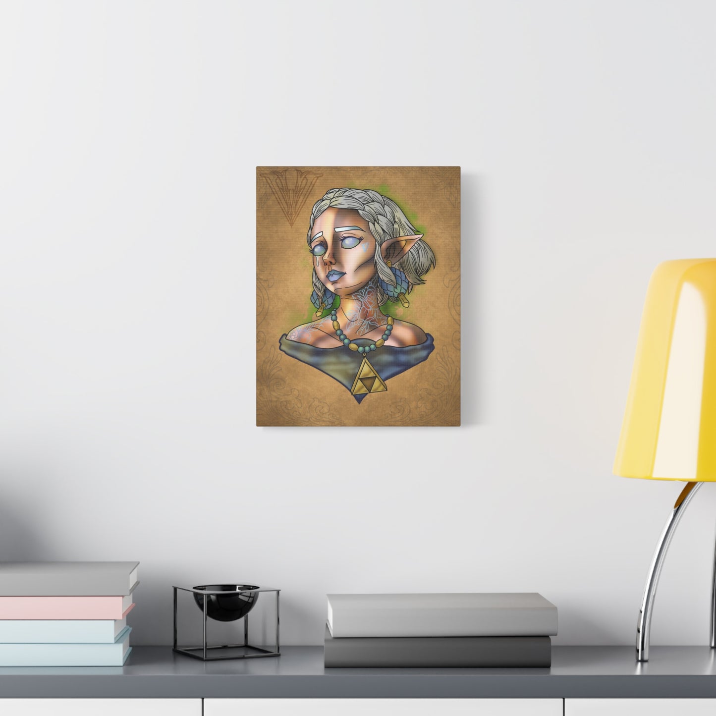 Fantasy Elf Portrait Canvas - Triangle force Necklace Matte Stretched Art
