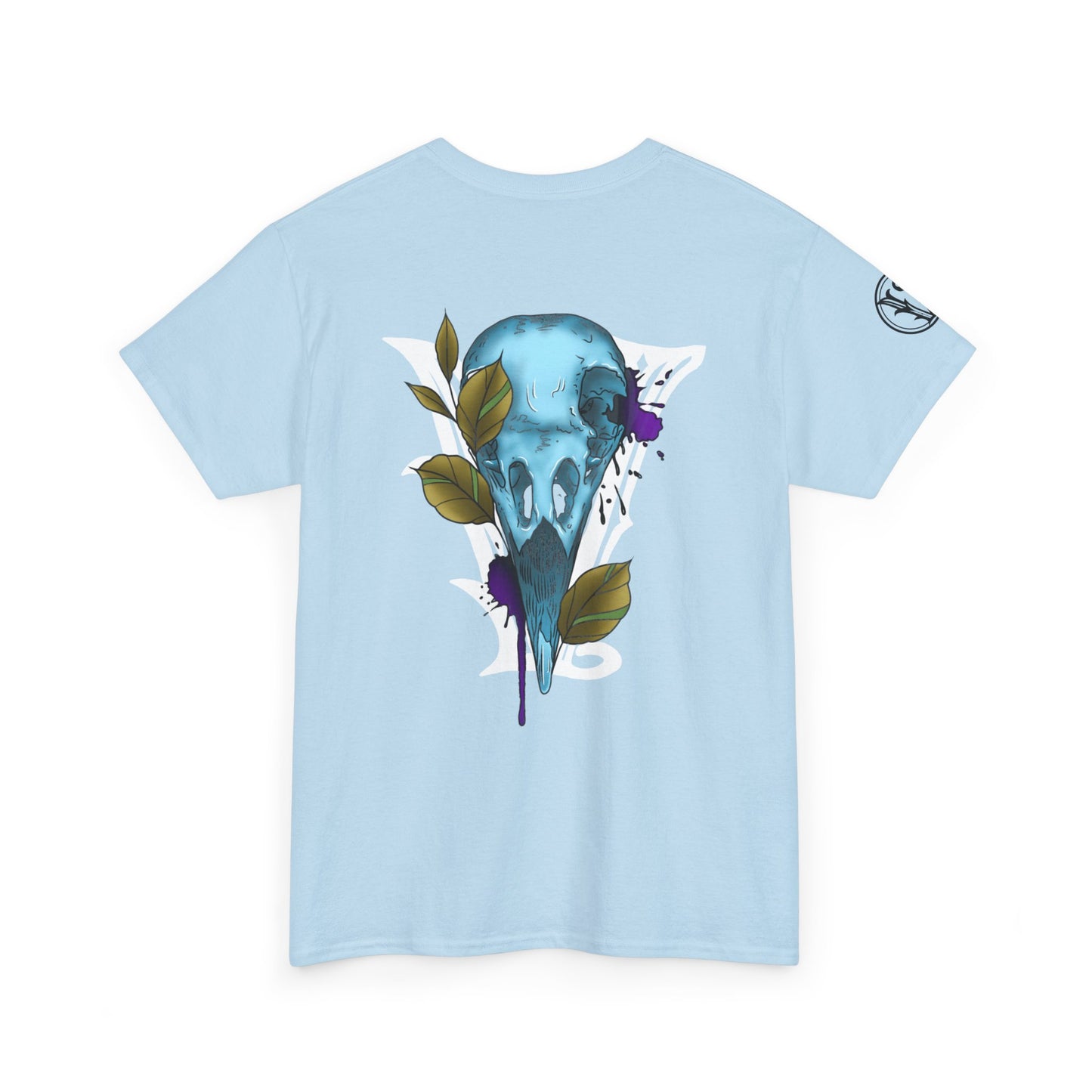 Bird Skull & Swallow Art Tee — Vibrant Blue Bird Illustration T-Shirt