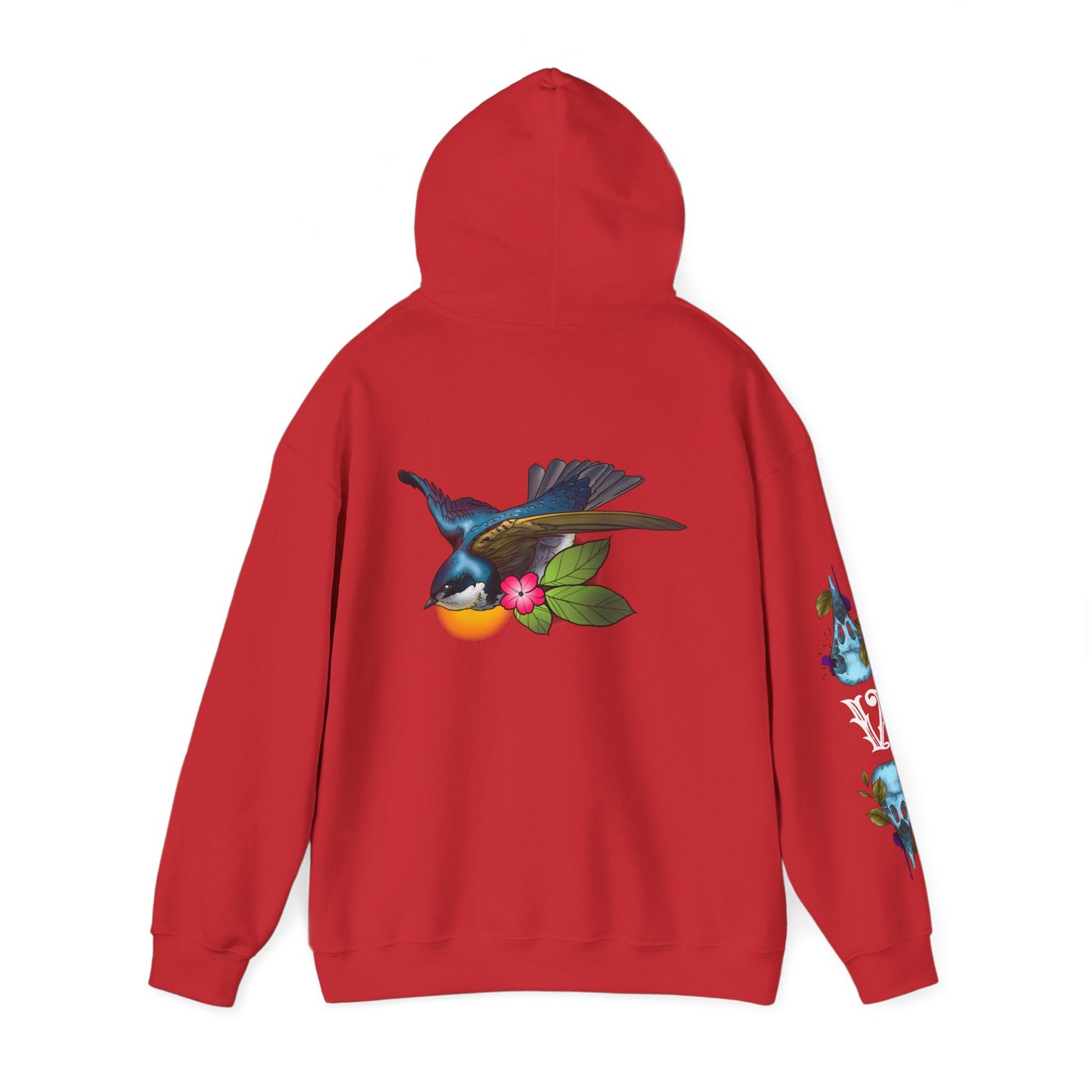 Swallow & Blossom Hoodie – Blue Bird Floral Graphic Sweatshirt