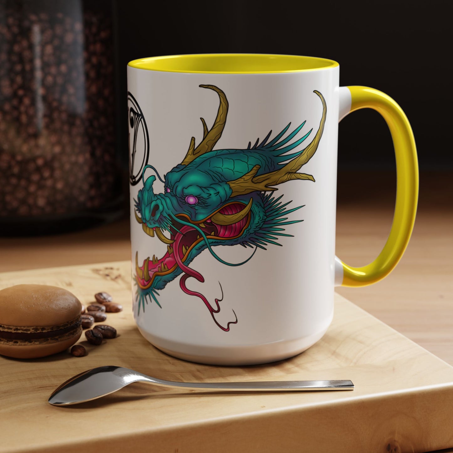 Dragon Crest Accent Coffee Mug — Vibrant Mythical Tea & Coffee Cup