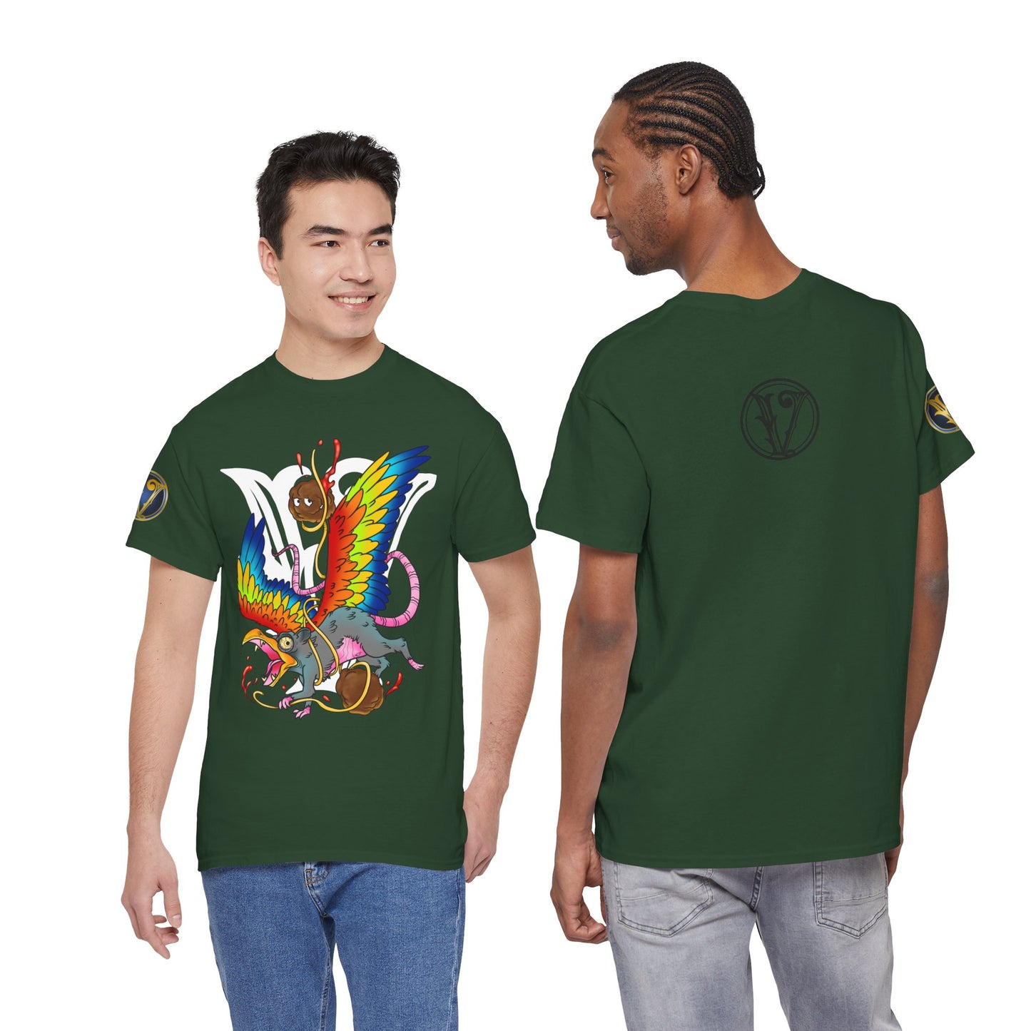 Graphic Tee — Colorful Mythical Bird & Rose Streetwear T-Shirt