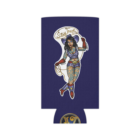 Can Cooler — Retro Tattoo Pinup Girl Design "Stay True"