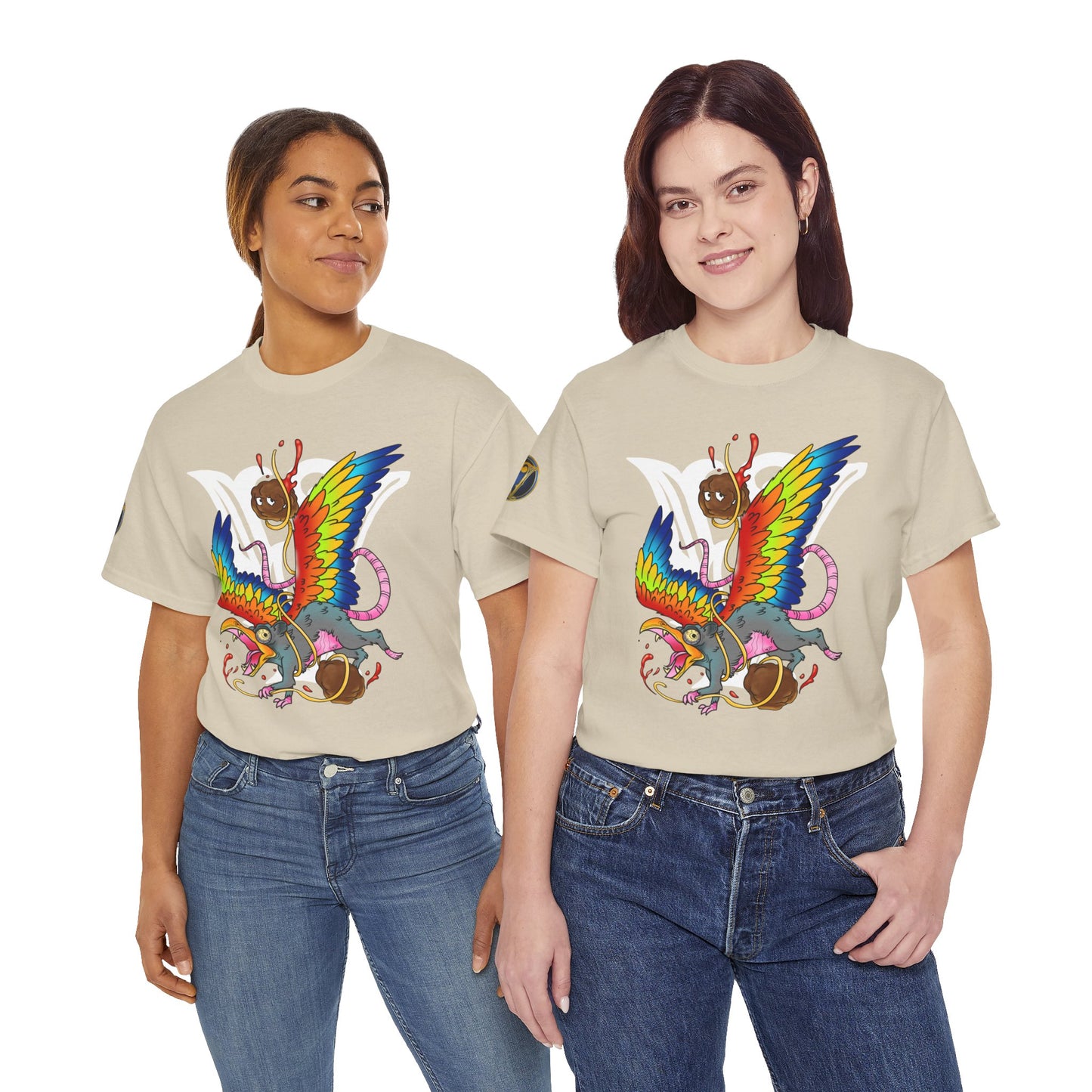 Graphic Tee — Colorful Mythical Bird & Rose Streetwear T-Shirt