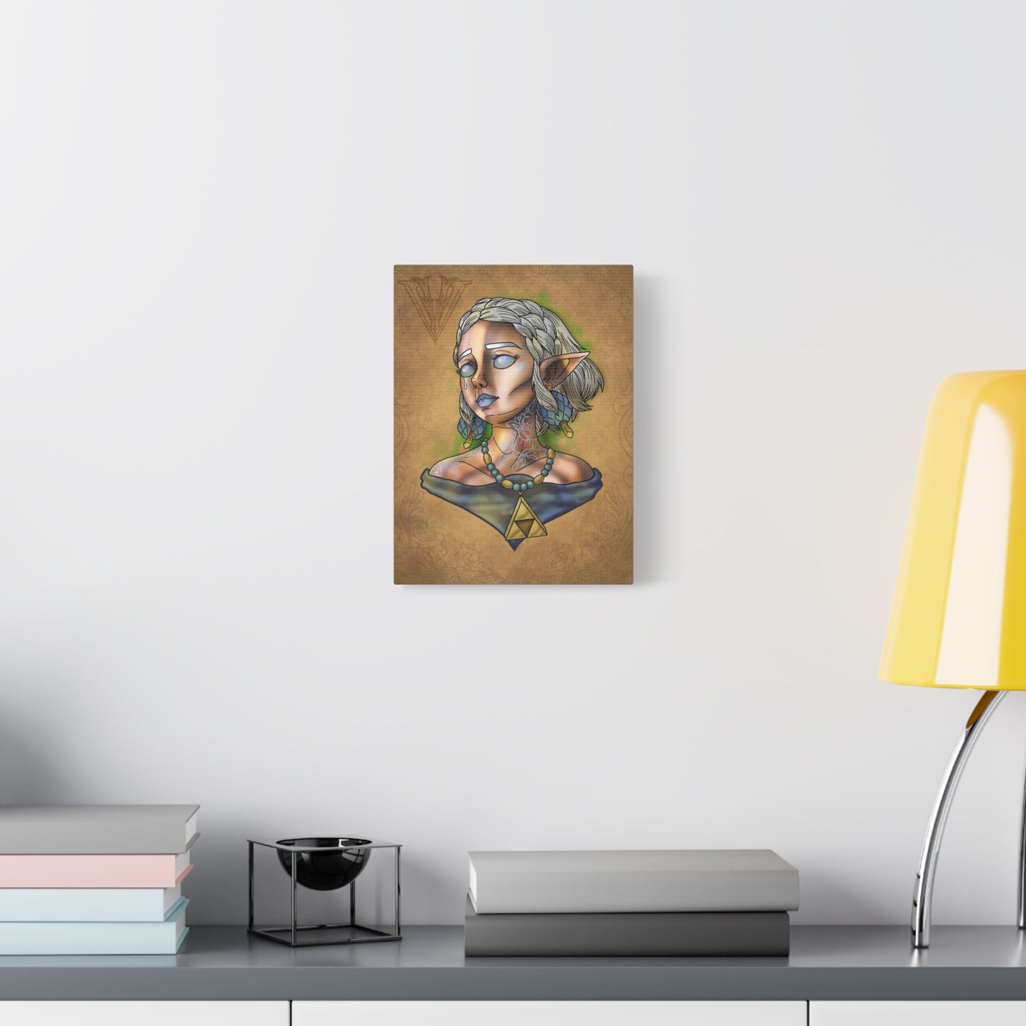 Fantasy Elf Portrait Canvas - Triangle force Necklace Matte Stretched Art