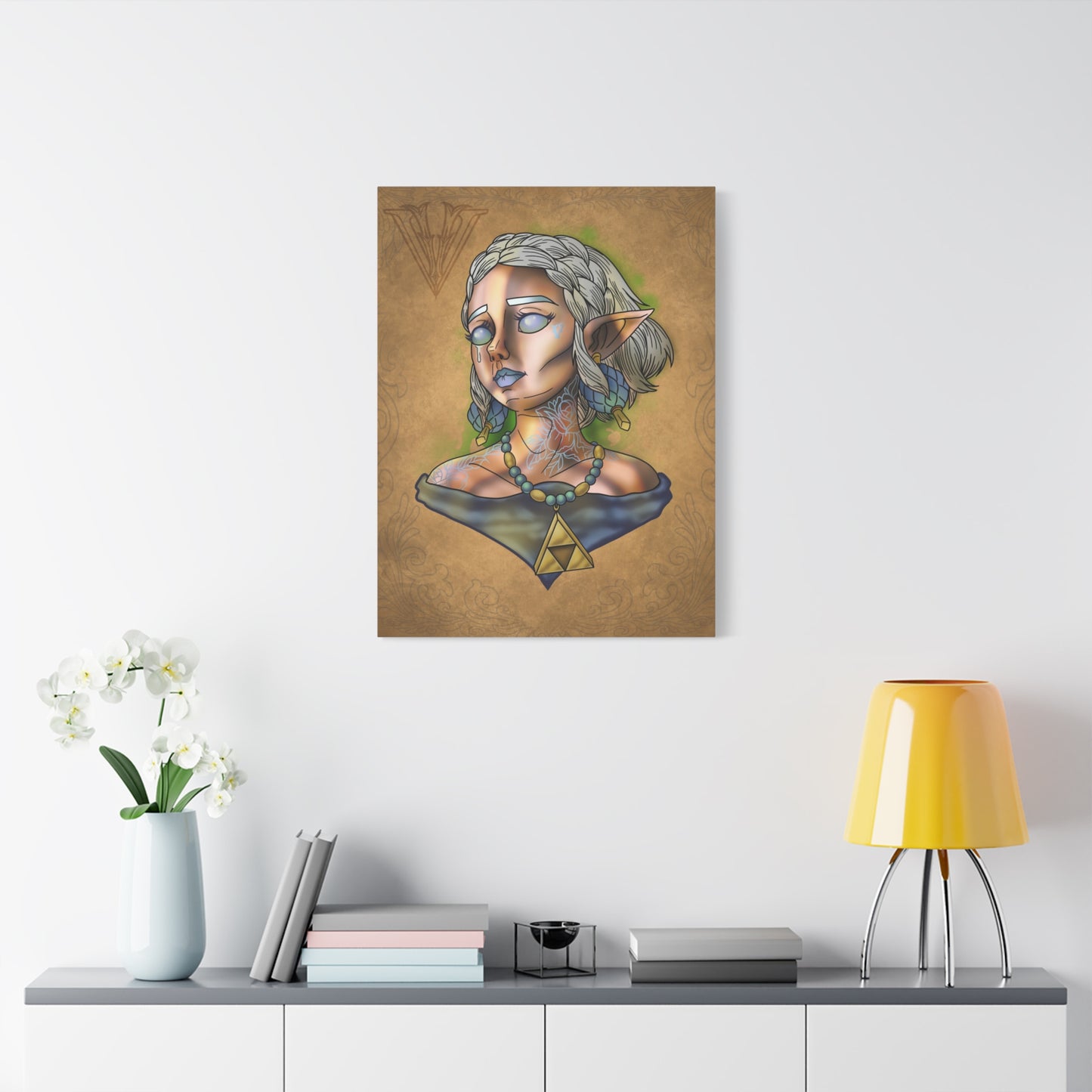 Fantasy Elf Portrait Canvas - Triangle force Necklace Matte Stretched Art