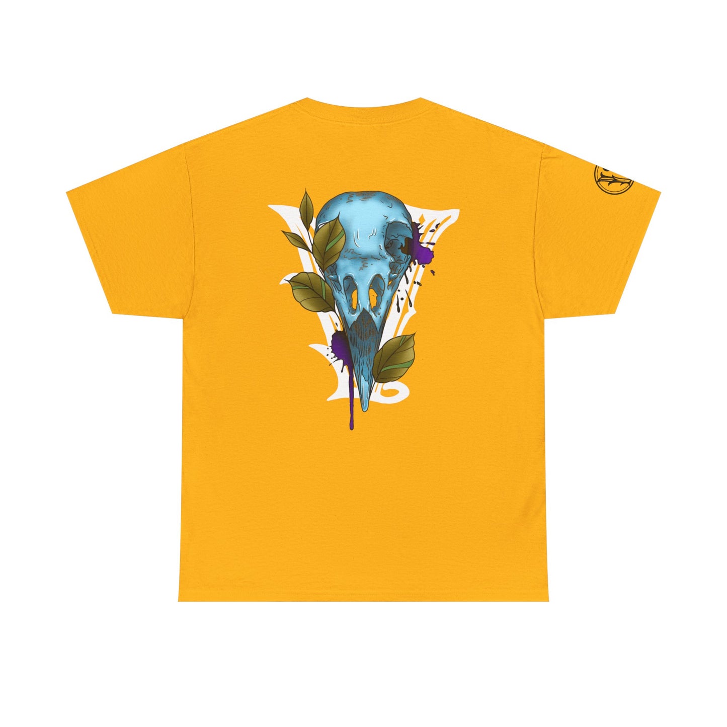 Bird Skull & Swallow Art Tee — Vibrant Blue Bird Illustration T-Shirt