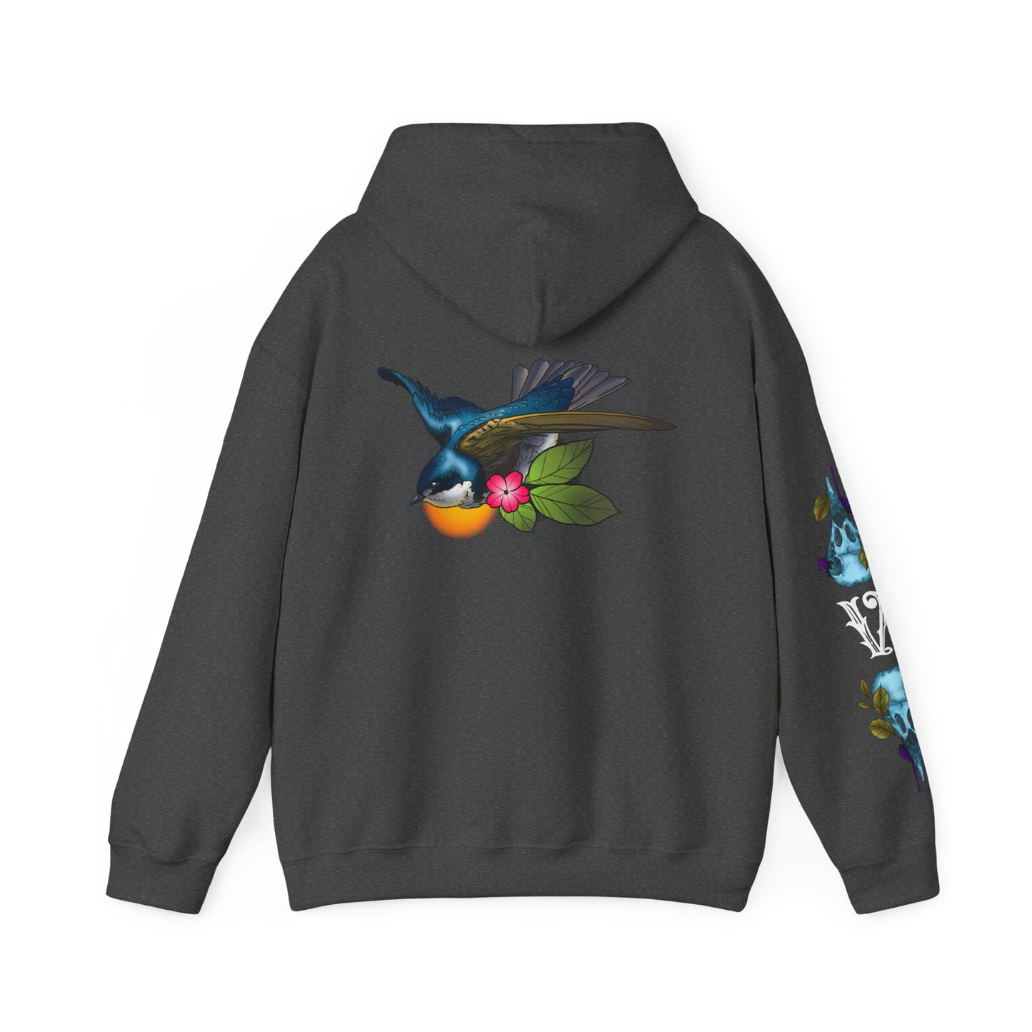 Swallow & Blossom Hoodie – Blue Bird Floral Graphic Sweatshirt