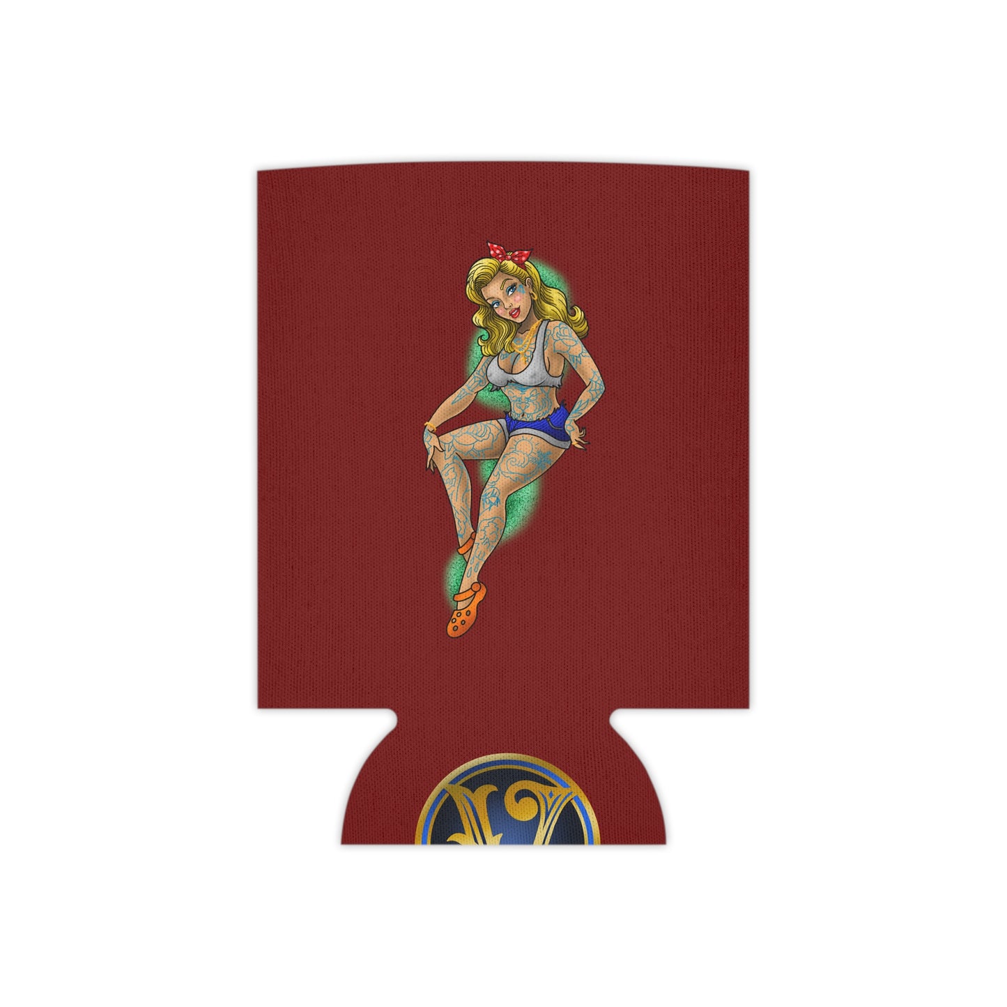 Tattoo Pin-Up Can Cooler – Retro Rockabilly Girl Beverage Koozie